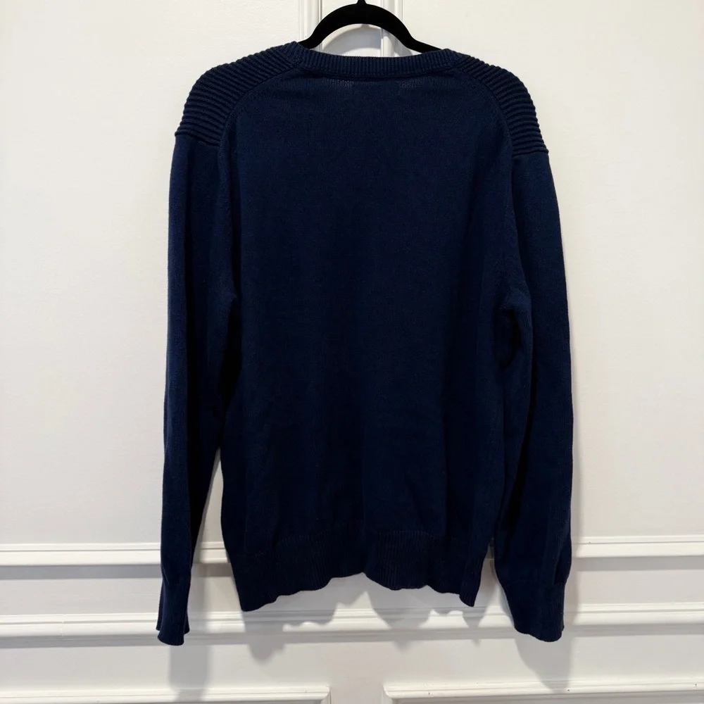 Banana Republic Men's Size L Navy Blue‎ Crewneck Sweater Ribbed Shoulder Detail
